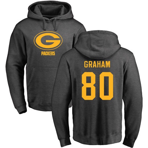 Men Green Bay Packers Ash #80 Graham Jimmy One Color Nike NFL Pullover Hoodie Sweatshirts